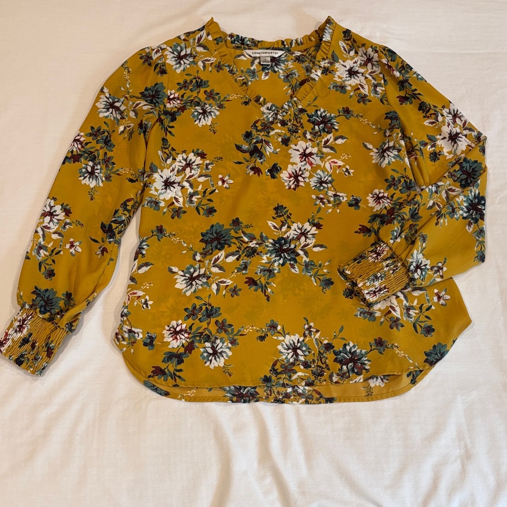 Counterparts Mustard Floral V-Neck Long Sleeve Blouse